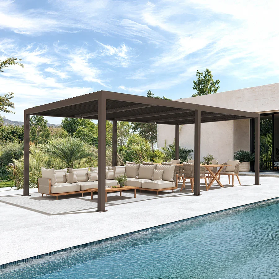 PURPLE LEAF Athena Outdoor Louvered Pergola Adjustable Metal Roof Bronze Hardtop Gazebo Patio Pavilion - Image 95