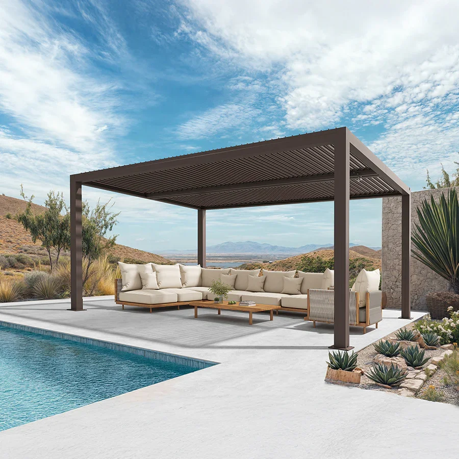 PURPLE LEAF Athena Outdoor Louvered Pergola Adjustable Metal Roof Bronze Hardtop Gazebo Patio Pavilion - Image 96