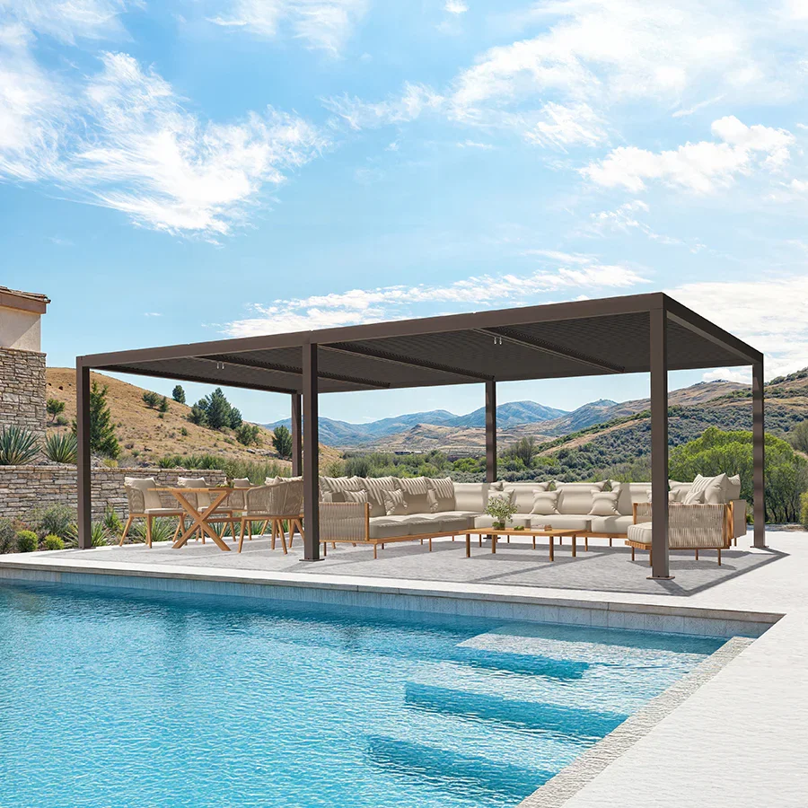 PURPLE LEAF Athena Outdoor Louvered Pergola Adjustable Metal Roof Bronze Hardtop Gazebo Patio Pavilion - Image 98