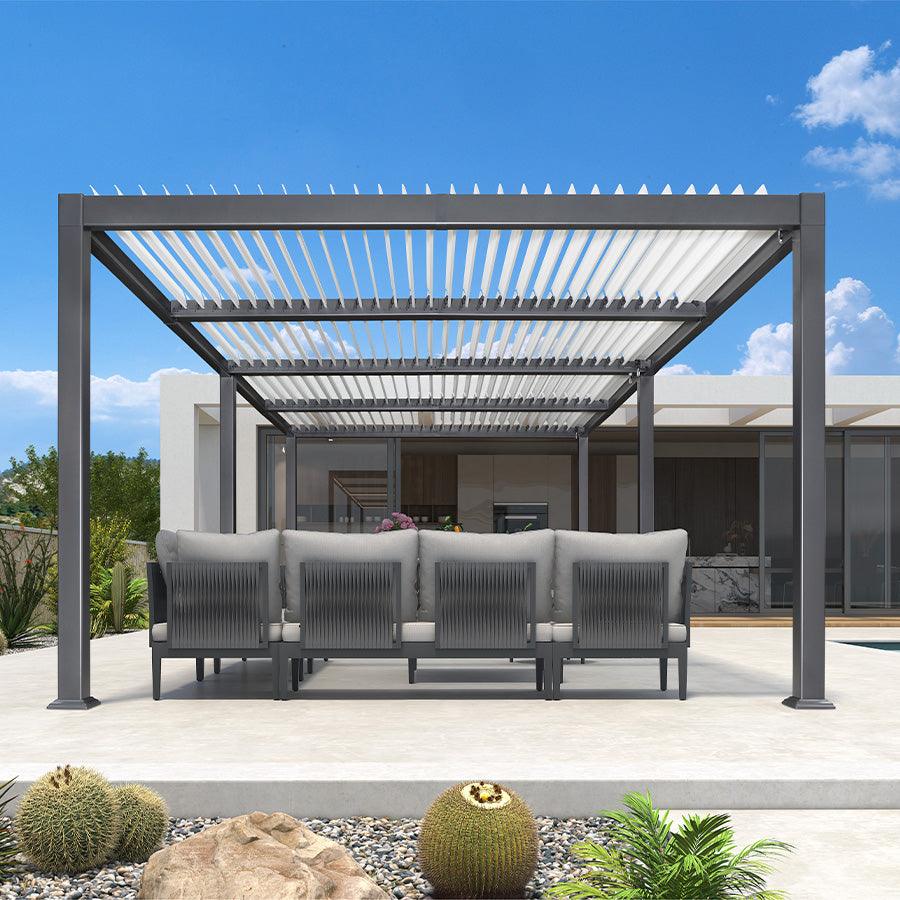 PURPLE LEAF Caesar Outdoor Louvered Pergola Patio Sun Shade Shelter with Adjustable Hardtop Patio Pergola Gray Frame White Roof - Image 11