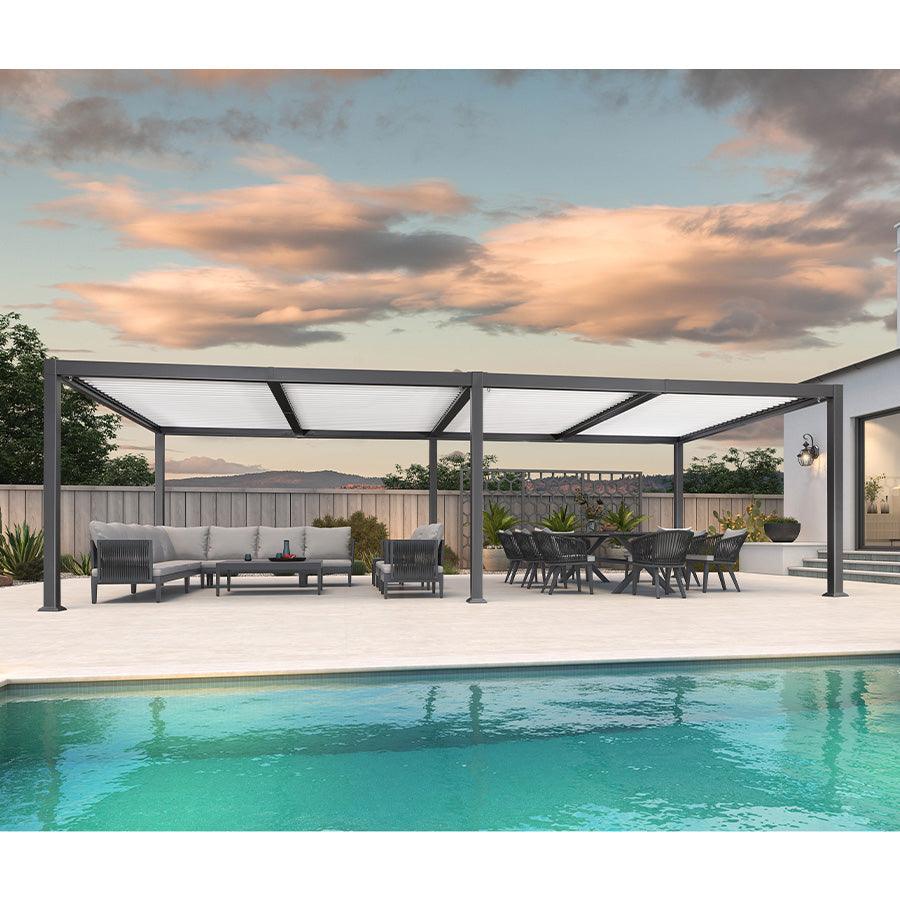 PURPLE LEAF Caesar Outdoor Louvered Pergola Patio Sun Shade Shelter with Adjustable Hardtop Patio Pergola Gray Frame White Roof - Image 12