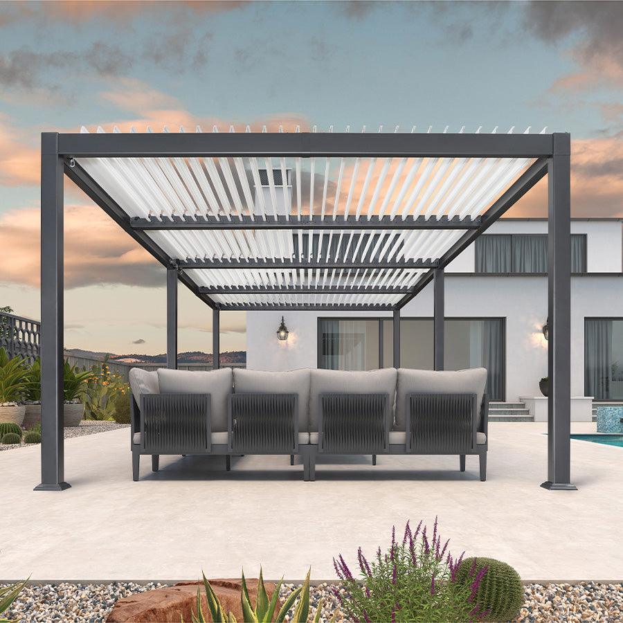 PURPLE LEAF Caesar Outdoor Louvered Pergola Patio Sun Shade Shelter with Adjustable Hardtop Patio Pergola Gray Frame White Roof - Image 13