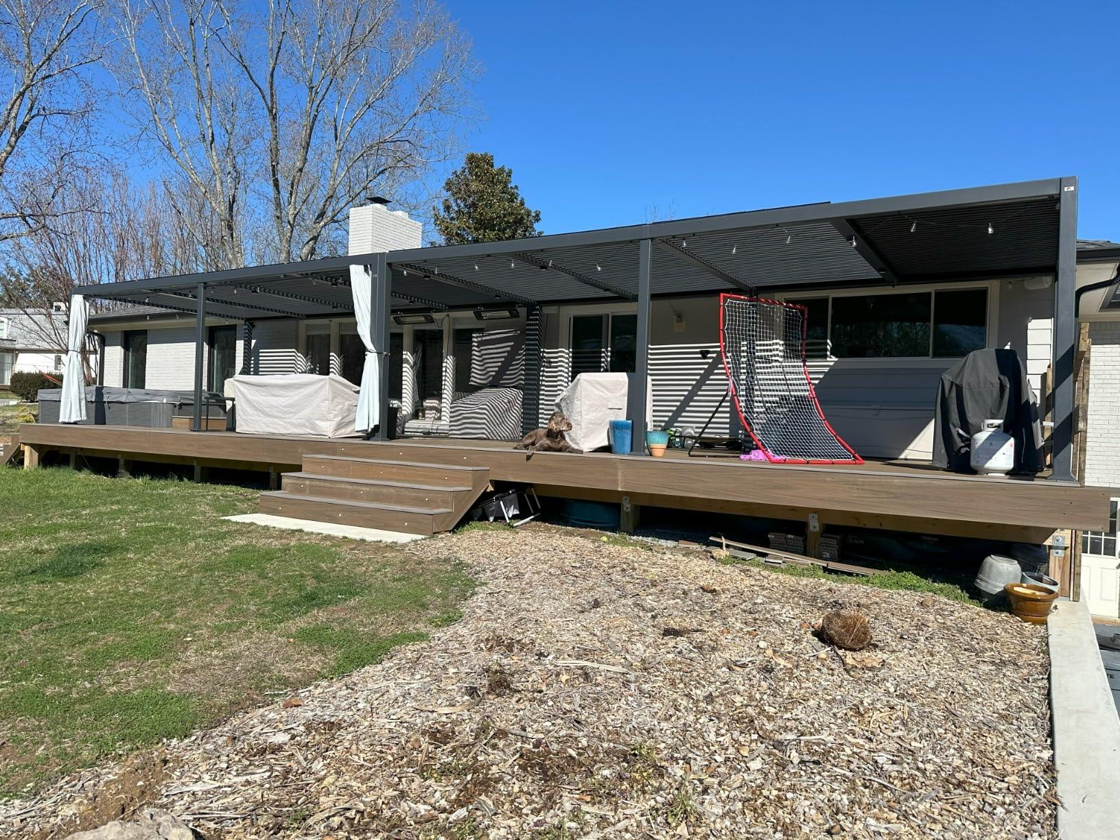 PURPLE LEAF Caesar Outdoor Louvered Pergola Patio Sun Shade Shelter with Adjustable Hardtop Patio Pergola Gray Frame White Roof - Image 20