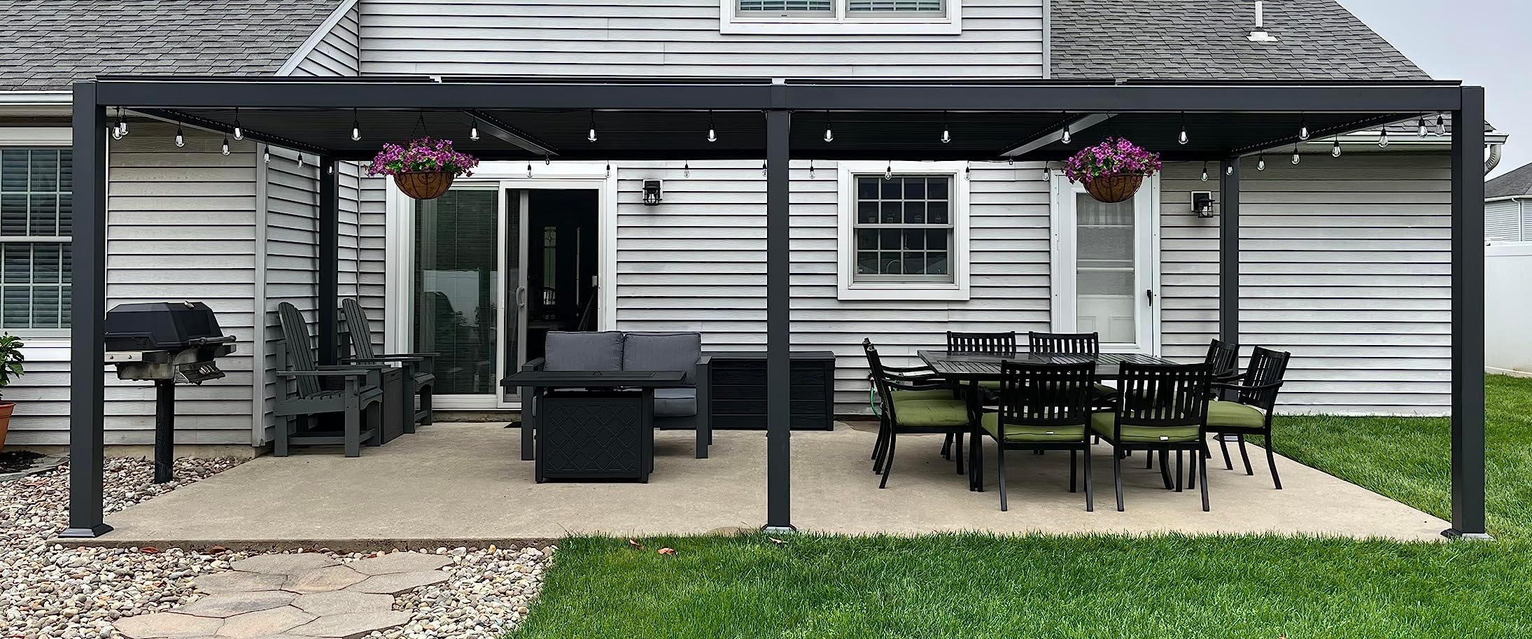 PURPLE LEAF Caesar Outdoor Louvered Pergola Patio Sun Shade Shelter with Adjustable Hardtop Patio Pergola Gray Frame White Roof - Image 21