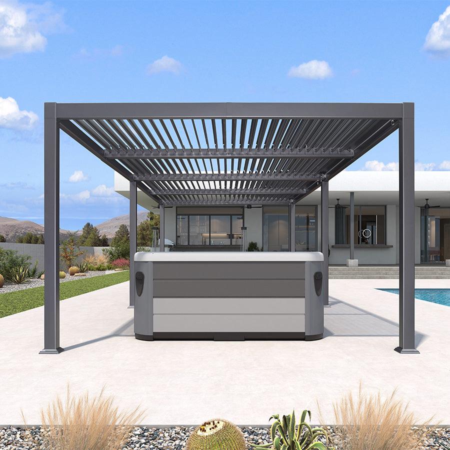 PURPLE LEAF Caesar Outdoor Louvered Pergola Patio Sun Shade Shelter with Adjustable Hardtop Patio Pergola Gray Frame White Roof - Image 26