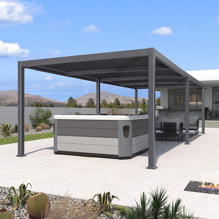 PURPLE LEAF Caesar Outdoor Louvered Pergola Patio Sun Shade Shelter with Adjustable Hardtop Patio Pergola Gray Frame White Roof - Image 27