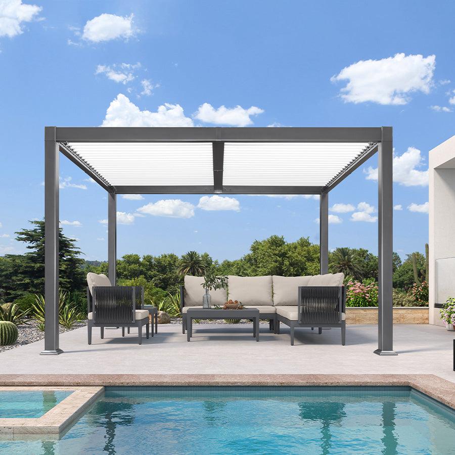 PURPLE LEAF Caesar Outdoor Louvered Pergola Patio Sun Shade Shelter with Adjustable Hardtop Patio Pergola Gray Frame White Roof - Image 3
