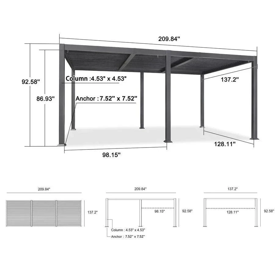 PURPLE LEAF Caesar Outdoor Louvered Pergola Patio Sun Shade Shelter with Adjustable Hardtop Patio Pergola Gray Frame White Roof - Image 38