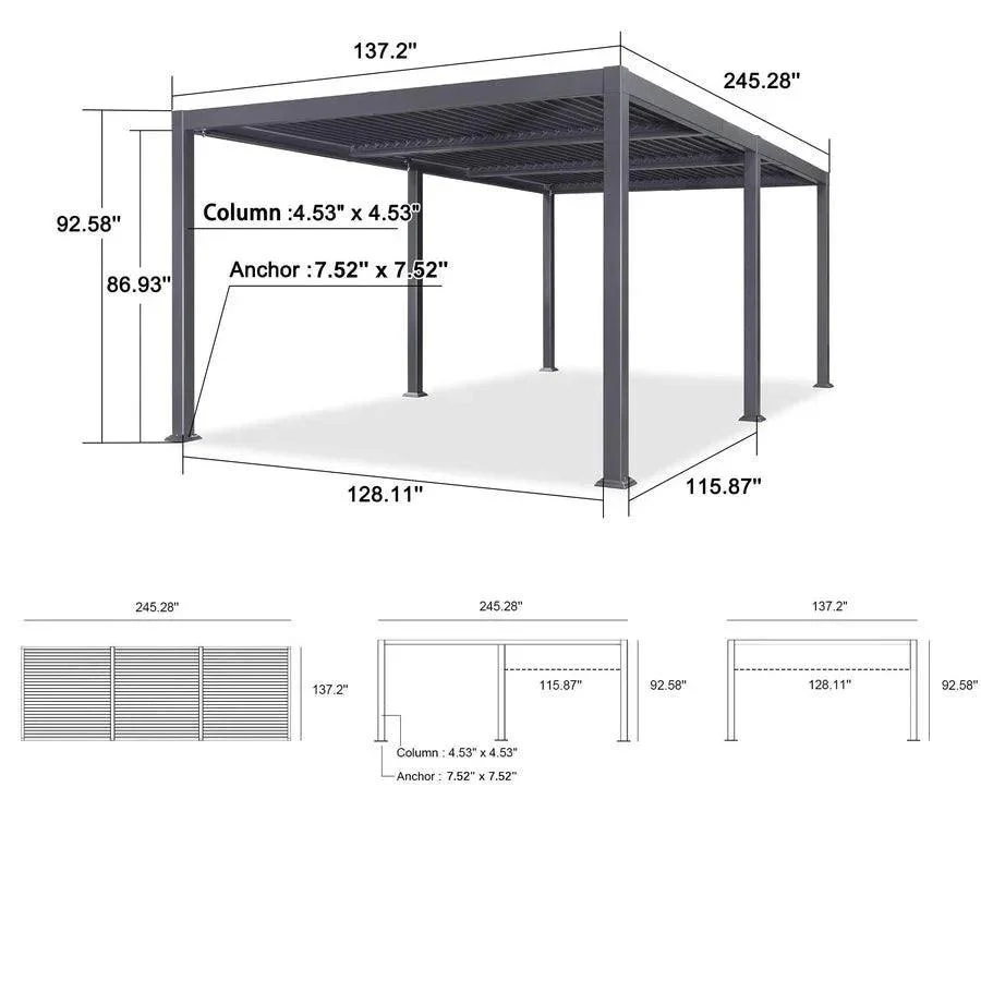 PURPLE LEAF Caesar Outdoor Louvered Pergola Patio Sun Shade Shelter with Adjustable Hardtop Patio Pergola Gray Frame White Roof - Image 39