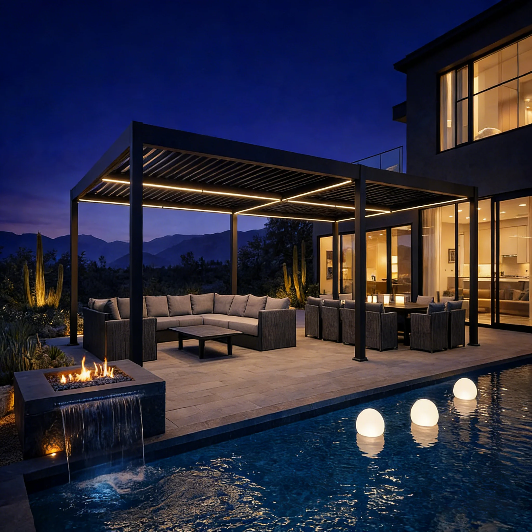 PURPLE LEAF Caesar Solar Louvered Pergola with LED Strip Lights and Control Panel Aluminum Outdoor Pergola with Adjustable Roof for Patio Deck Garden Yard Gray - Image 102