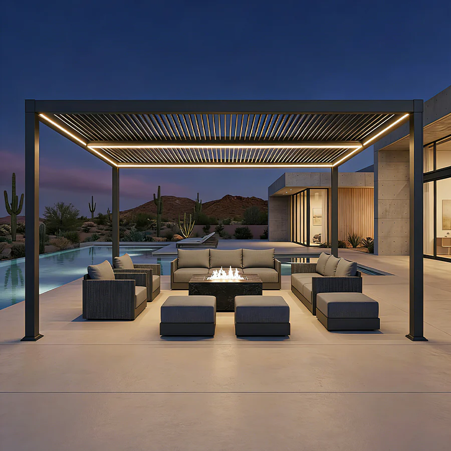 PURPLE LEAF Caesar Solar Louvered Pergola with LED Strip Lights and Control Panel Aluminum Outdoor Pergola with Adjustable Roof for Patio Deck Garden Yard Gray - Image 103