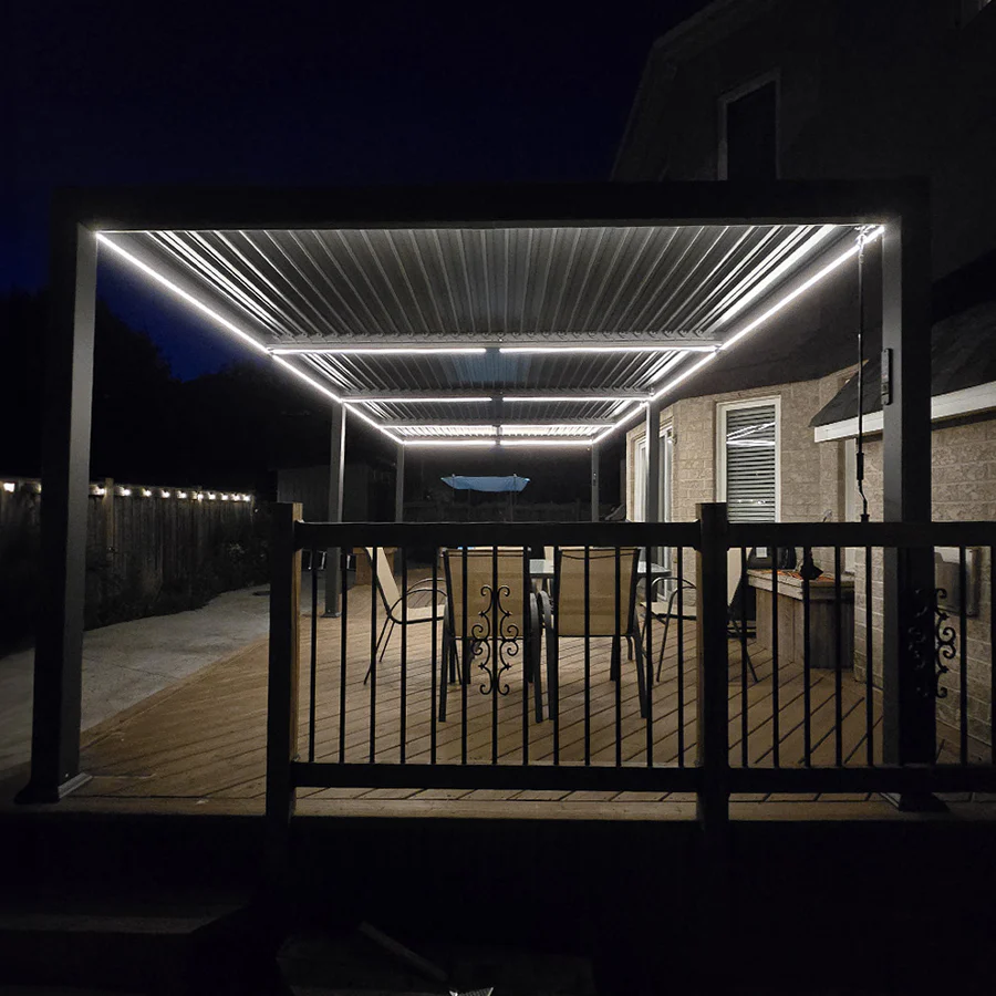 PURPLE LEAF Caesar Solar Louvered Pergola with LED Strip Lights and Control Panel Aluminum Outdoor Pergola with Adjustable Roof for Patio Deck Garden Yard Gray - Image 104