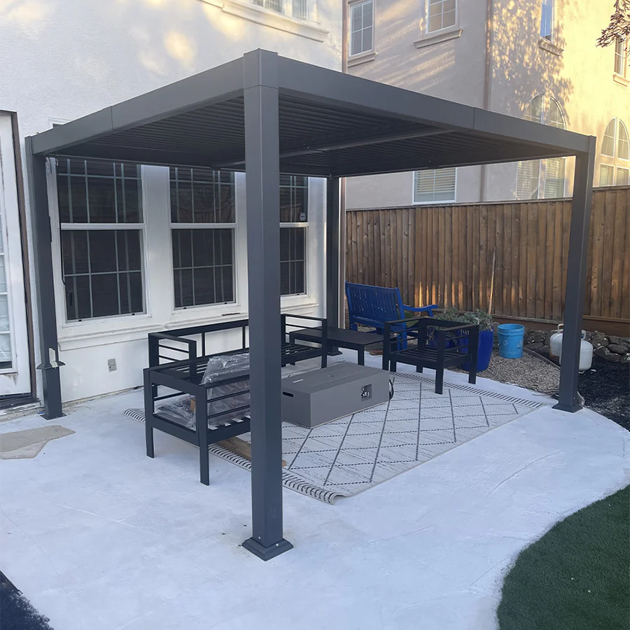 PURPLE LEAF Caesar Solar Louvered Pergola with LED Strip Lights and Control Panel Aluminum Outdoor Pergola with Adjustable Roof for Patio Deck Garden Yard Gray - Image 105