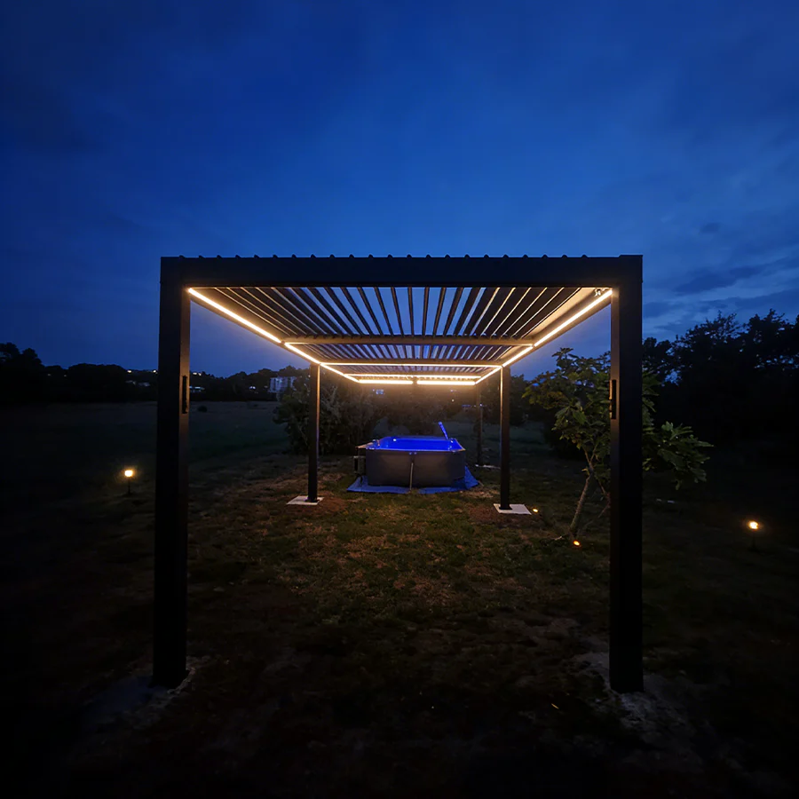 PURPLE LEAF Caesar Solar Louvered Pergola with LED Strip Lights and Control Panel Aluminum Outdoor Pergola with Adjustable Roof for Patio Deck Garden Yard Gray - Image 106