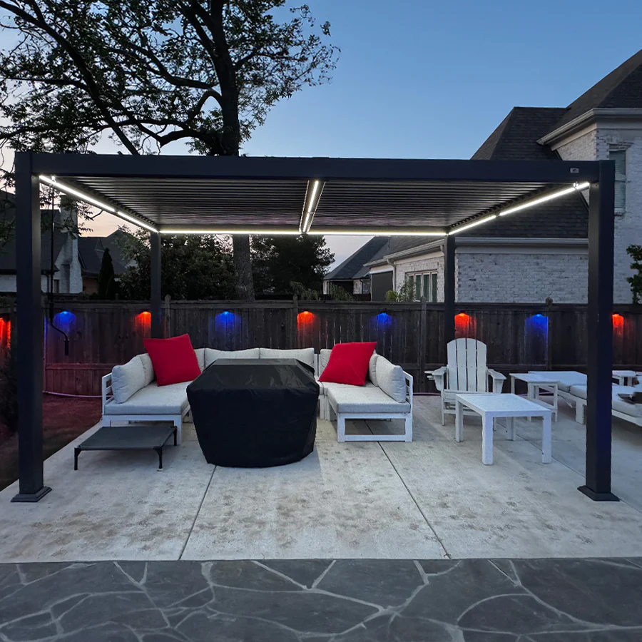 PURPLE LEAF Caesar Solar Louvered Pergola with LED Strip Lights and Control Panel Aluminum Outdoor Pergola with Adjustable Roof for Patio Deck Garden Yard Gray - Image 107