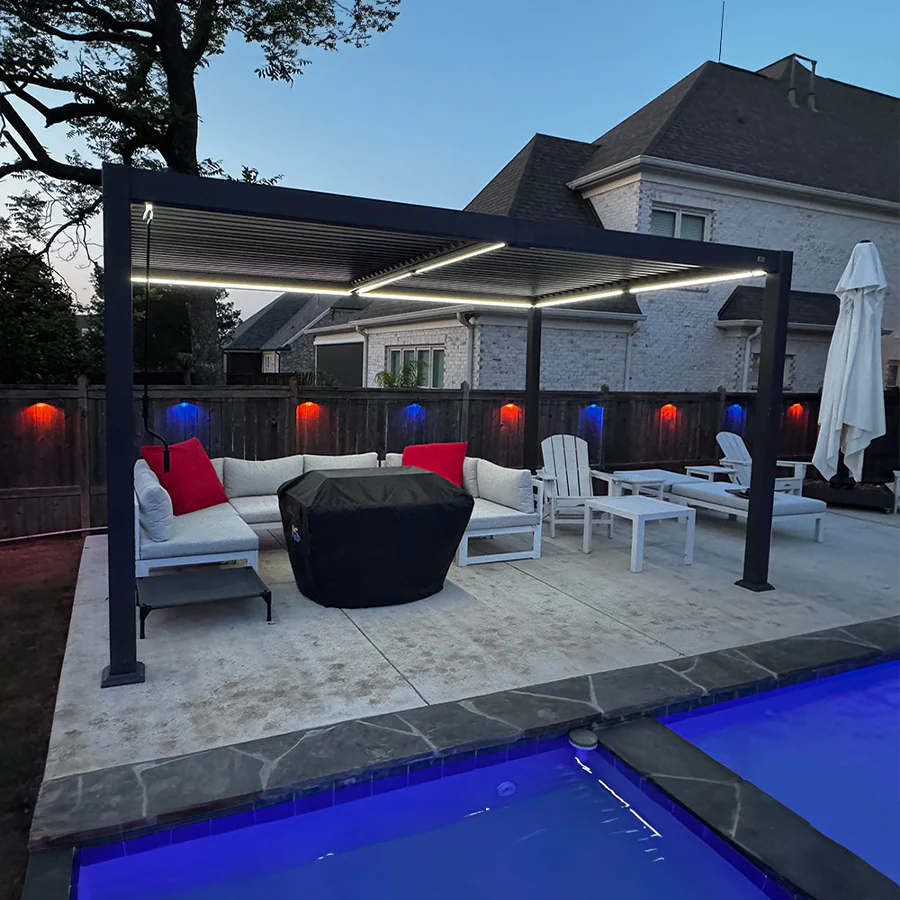 PURPLE LEAF Caesar Solar Louvered Pergola with LED Strip Lights and Control Panel Aluminum Outdoor Pergola with Adjustable Roof for Patio Deck Garden Yard Gray - Image 108