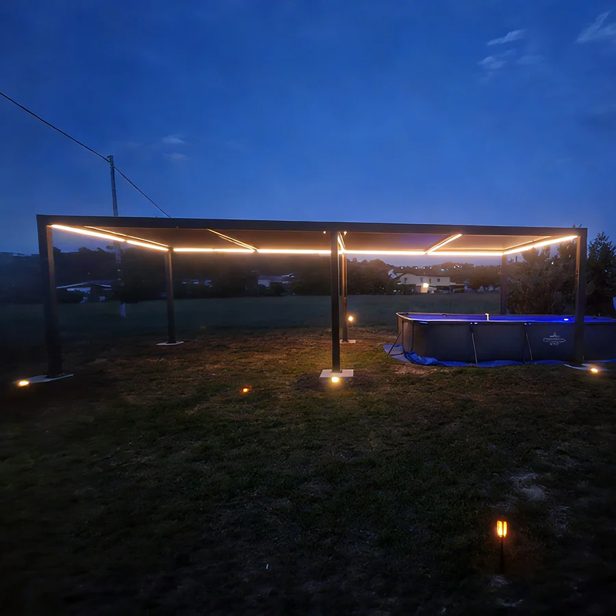 PURPLE LEAF Caesar Solar Louvered Pergola with LED Strip Lights and Control Panel Aluminum Outdoor Pergola with Adjustable Roof for Patio Deck Garden Yard Gray - Image 109