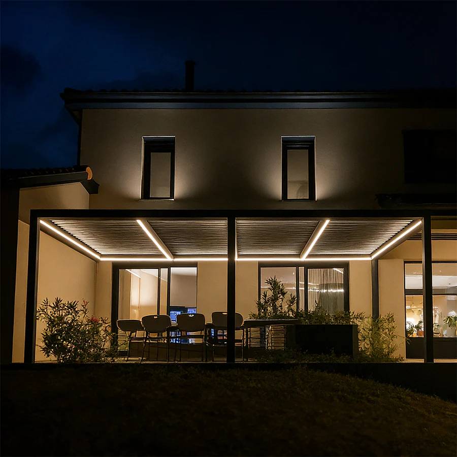 PURPLE LEAF Caesar Solar Louvered Pergola with LED Strip Lights and Control Panel Aluminum Outdoor Pergola with Adjustable Roof for Patio Deck Garden Yard Gray - Image 110