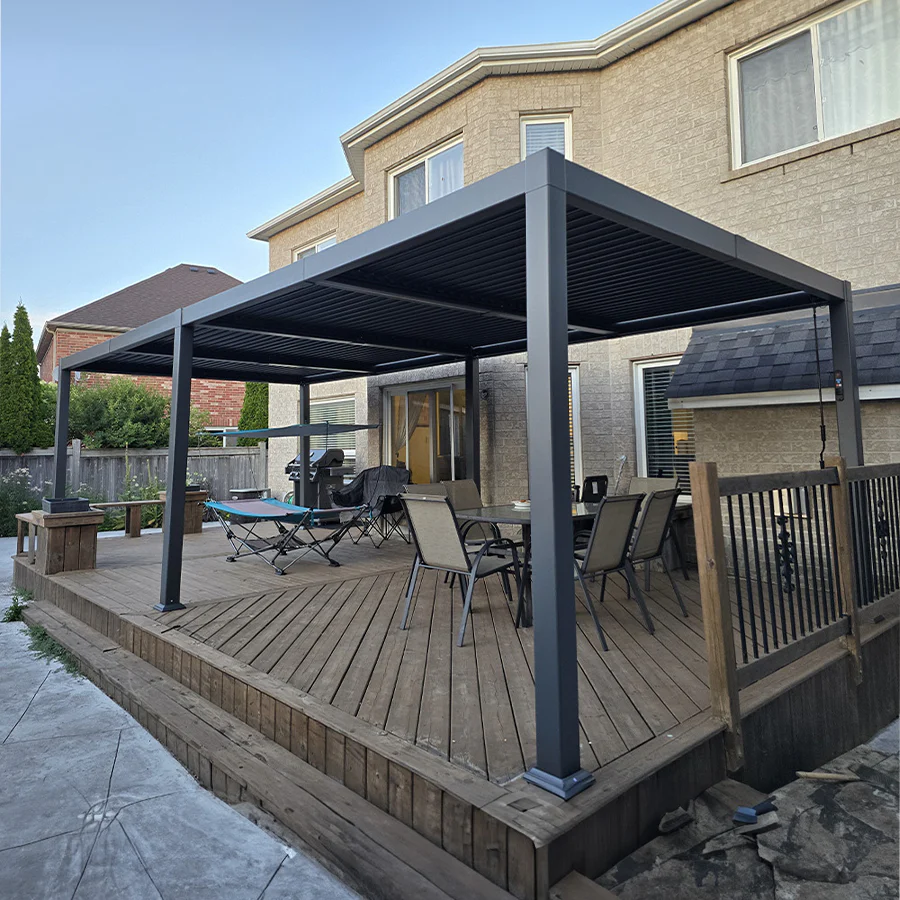 PURPLE LEAF Caesar Solar Louvered Pergola with LED Strip Lights and Control Panel Aluminum Outdoor Pergola with Adjustable Roof for Patio Deck Garden Yard Gray - Image 111