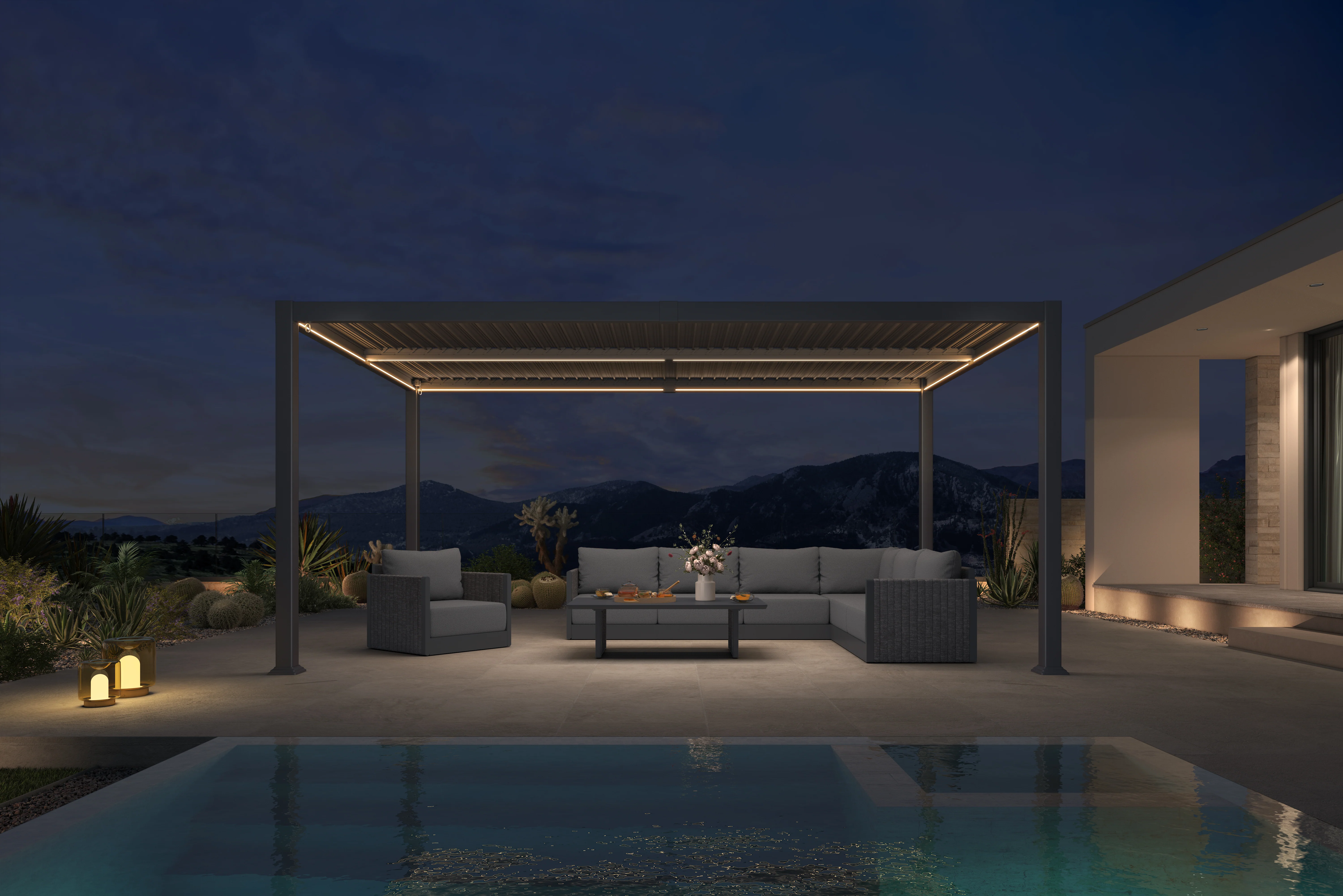 PURPLE LEAF Caesar Solar Louvered Pergola with LED Strip Lights and Control Panel Aluminum Outdoor Pergola with Adjustable Roof for Patio Deck Garden Yard Gray - Image 115