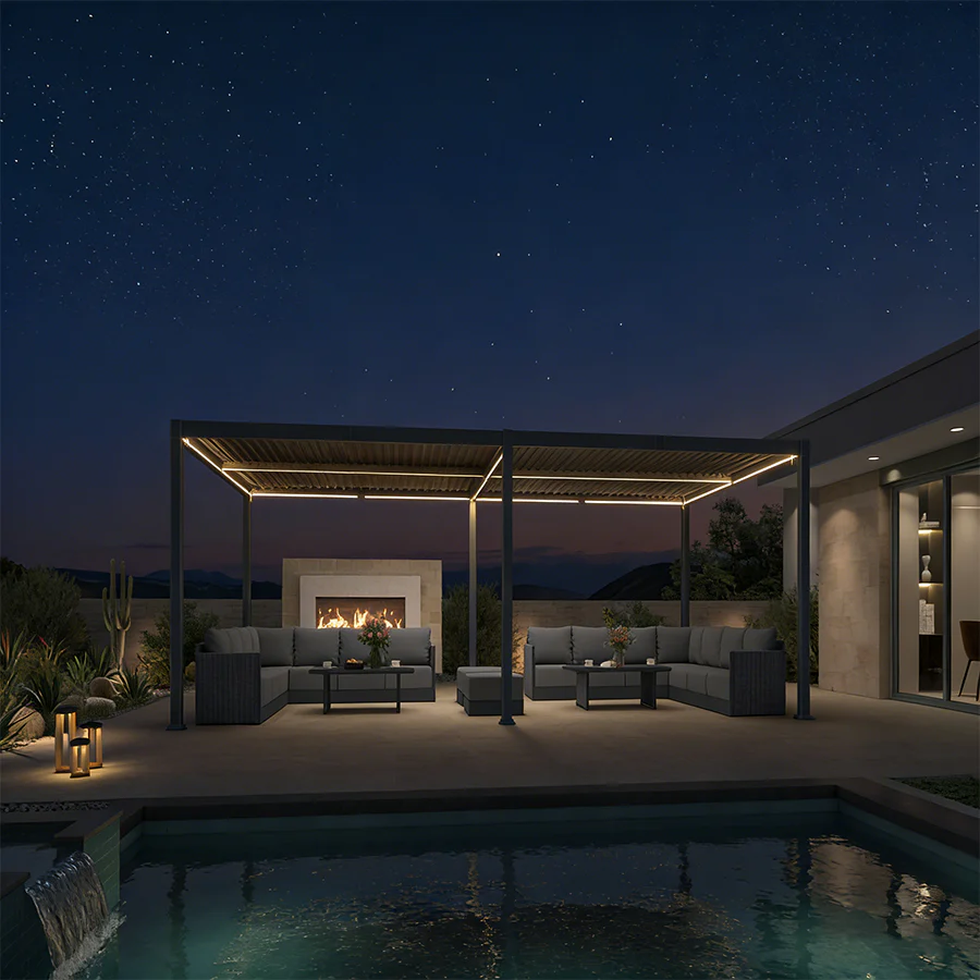 PURPLE LEAF Caesar Solar Louvered Pergola with LED Strip Lights and Control Panel Aluminum Outdoor Pergola with Adjustable Roof for Patio Deck Garden Yard Gray - Image 116