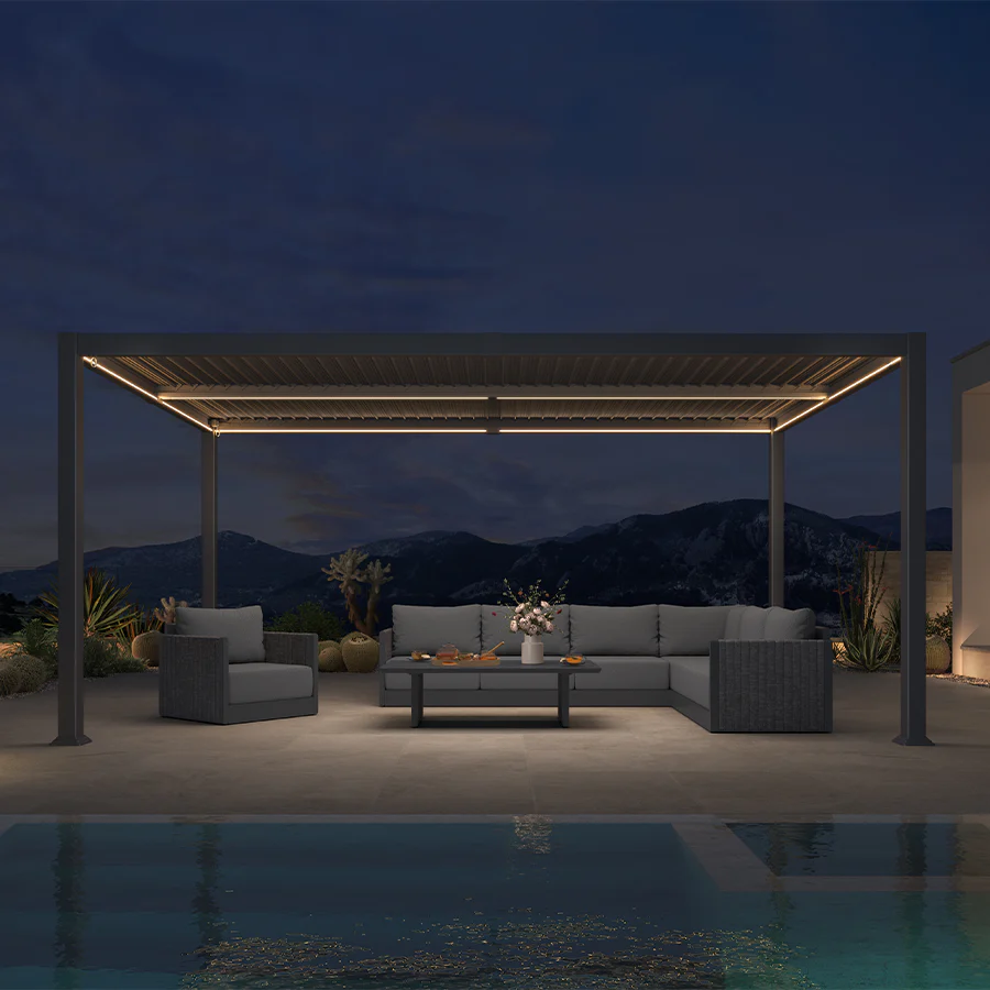 PURPLE LEAF Caesar Solar Louvered Pergola with LED Strip Lights and Control Panel Aluminum Outdoor Pergola with Adjustable Roof for Patio Deck Garden Yard Gray - Image 118