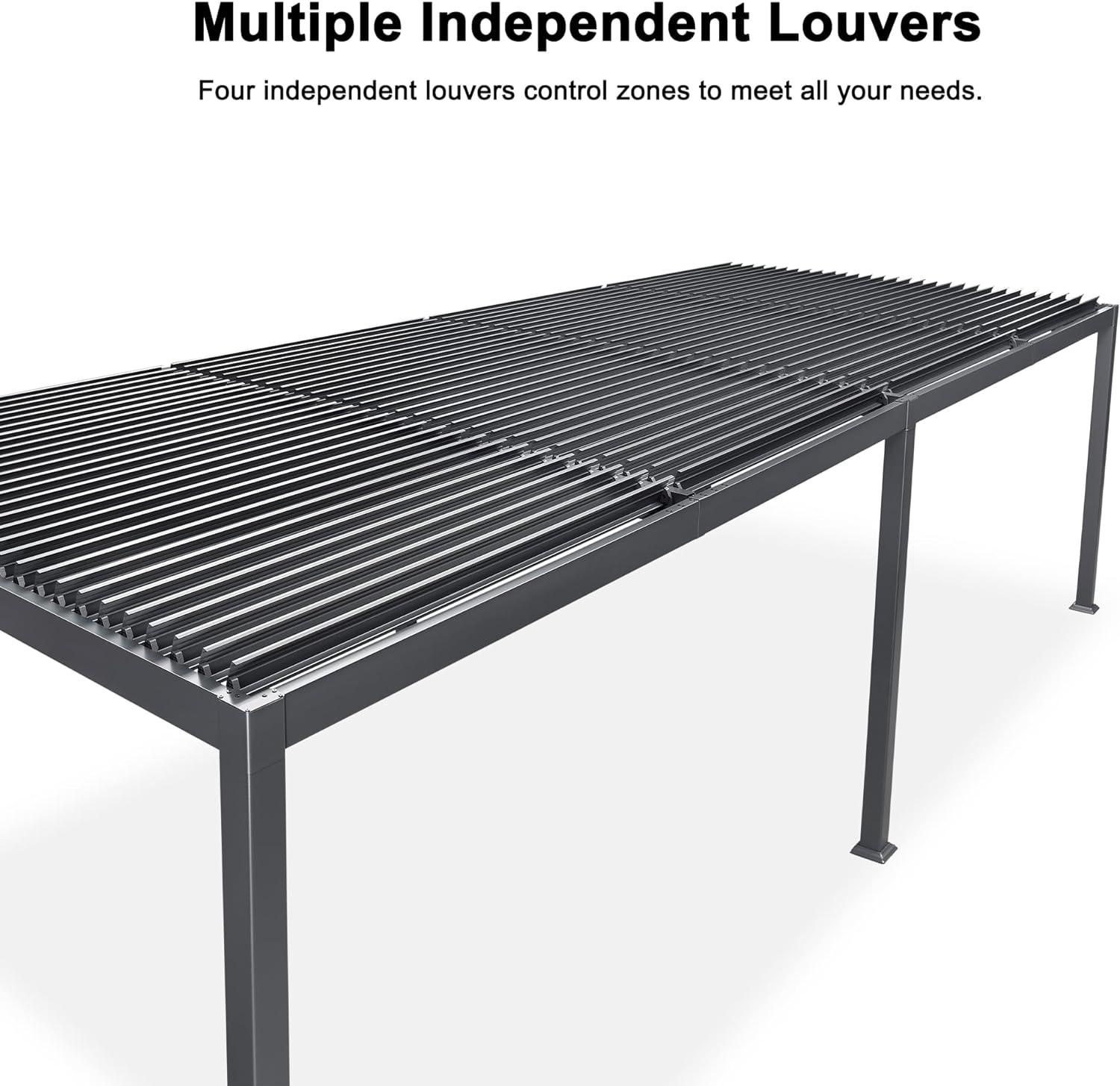 PURPLE LEAF Caesar Solar Louvered Pergola with LED Strip Lights and Control Panel Aluminum Outdoor Pergola with Adjustable Roof for Patio Deck Garden Yard Gray - Image 13