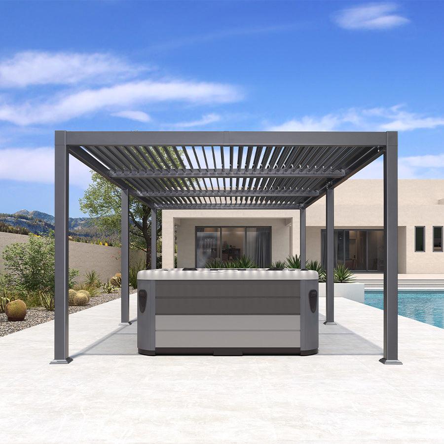 PURPLE LEAF Caesar Solar Louvered Pergola with LED Strip Lights and Control Panel Aluminum Outdoor Pergola with Adjustable Roof for Patio Deck Garden Yard Gray - Image 18
