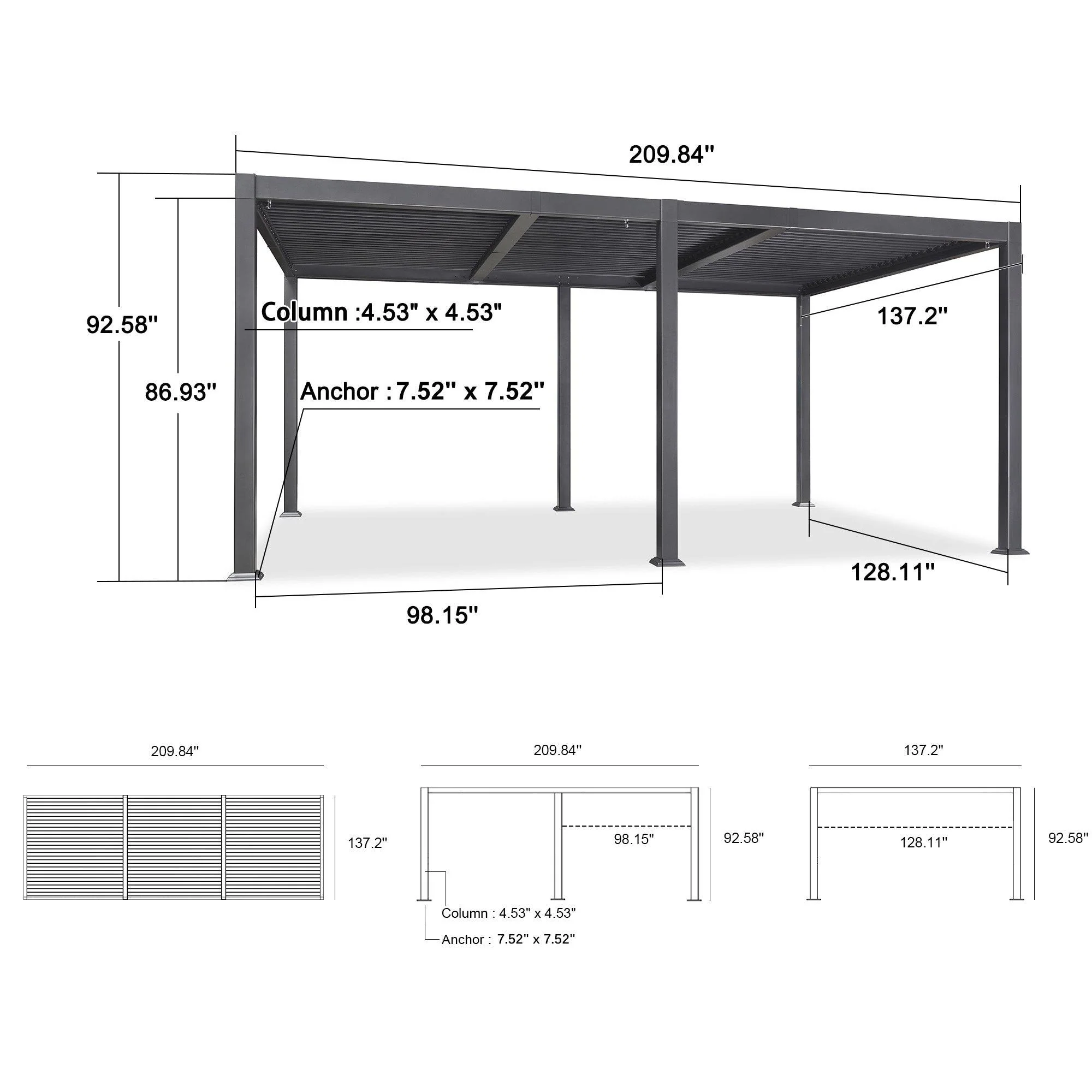 PURPLE LEAF Caesar Solar Louvered Pergola with LED Strip Lights and Control Panel Aluminum Outdoor Pergola with Adjustable Roof for Patio Deck Garden Yard Gray - Image 23