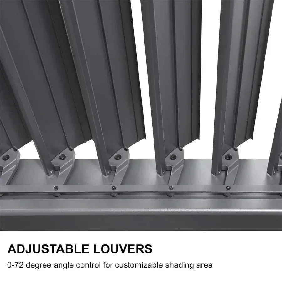 PURPLE LEAF Caesar Solar Louvered Pergola with LED Strip Lights and Control Panel Aluminum Outdoor Pergola with Adjustable Roof for Patio Deck Garden Yard Gray - Image 38