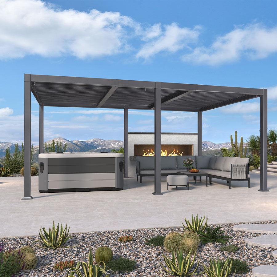 PURPLE LEAF Caesar Solar Louvered Pergola with LED Strip Lights and Control Panel Aluminum Outdoor Pergola with Adjustable Roof for Patio Deck Garden Yard Gray - Image 4