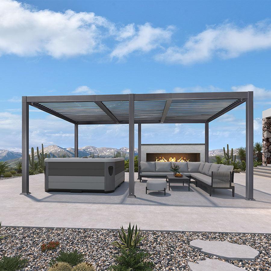 PURPLE LEAF Caesar Solar Louvered Pergola with LED Strip Lights and Control Panel Aluminum Outdoor Pergola with Adjustable Roof for Patio Deck Garden Yard Gray - Image 45