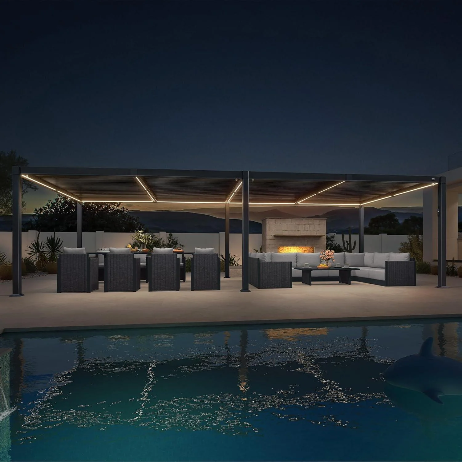 PURPLE LEAF Caesar Solar Louvered Pergola with LED Strip Lights and Control Panel Aluminum Outdoor Pergola with Adjustable Roof for Patio Deck Garden Yard Gray - Image 51