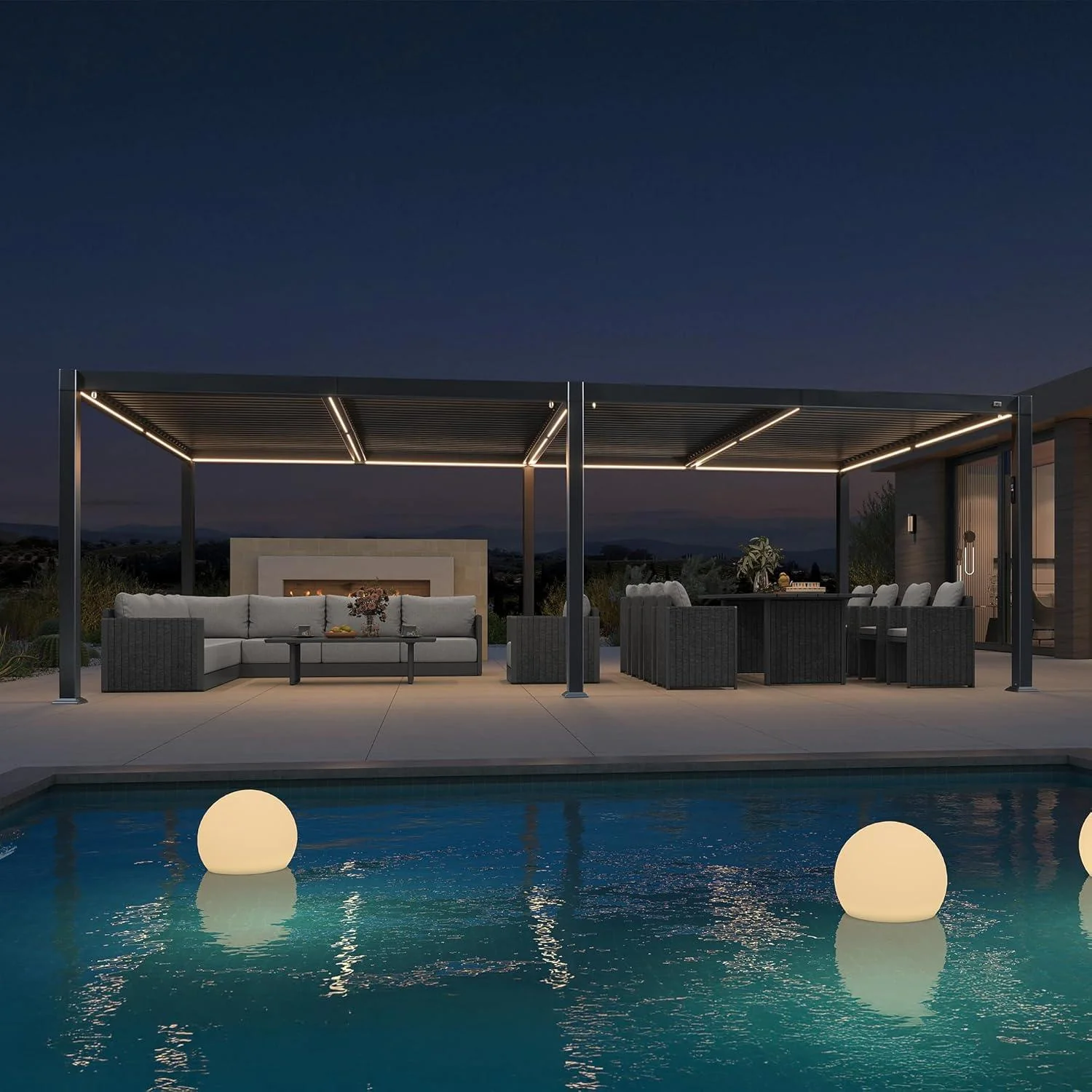 PURPLE LEAF Caesar Solar Louvered Pergola with LED Strip Lights and Control Panel Aluminum Outdoor Pergola with Adjustable Roof for Patio Deck Garden Yard Gray - Image 55