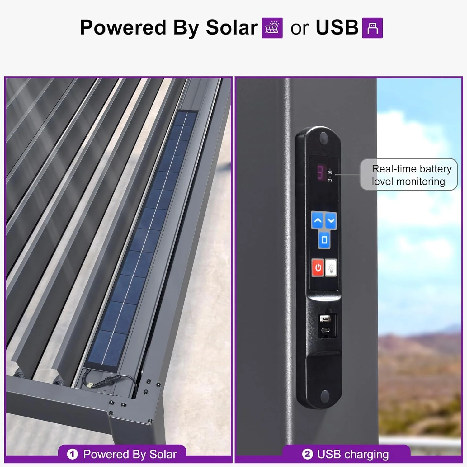 PURPLE LEAF Caesar Solar Louvered Pergola with LED Strip Lights and Control Panel Aluminum Outdoor Pergola with Adjustable Roof for Patio Deck Garden Yard Gray - Image 57