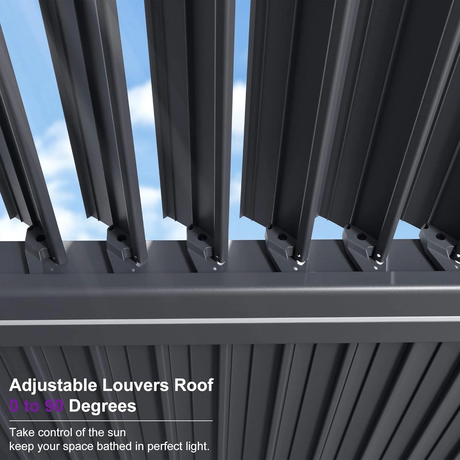 PURPLE LEAF Caesar Solar Louvered Pergola with LED Strip Lights and Control Panel Aluminum Outdoor Pergola with Adjustable Roof for Patio Deck Garden Yard Gray - Image 58