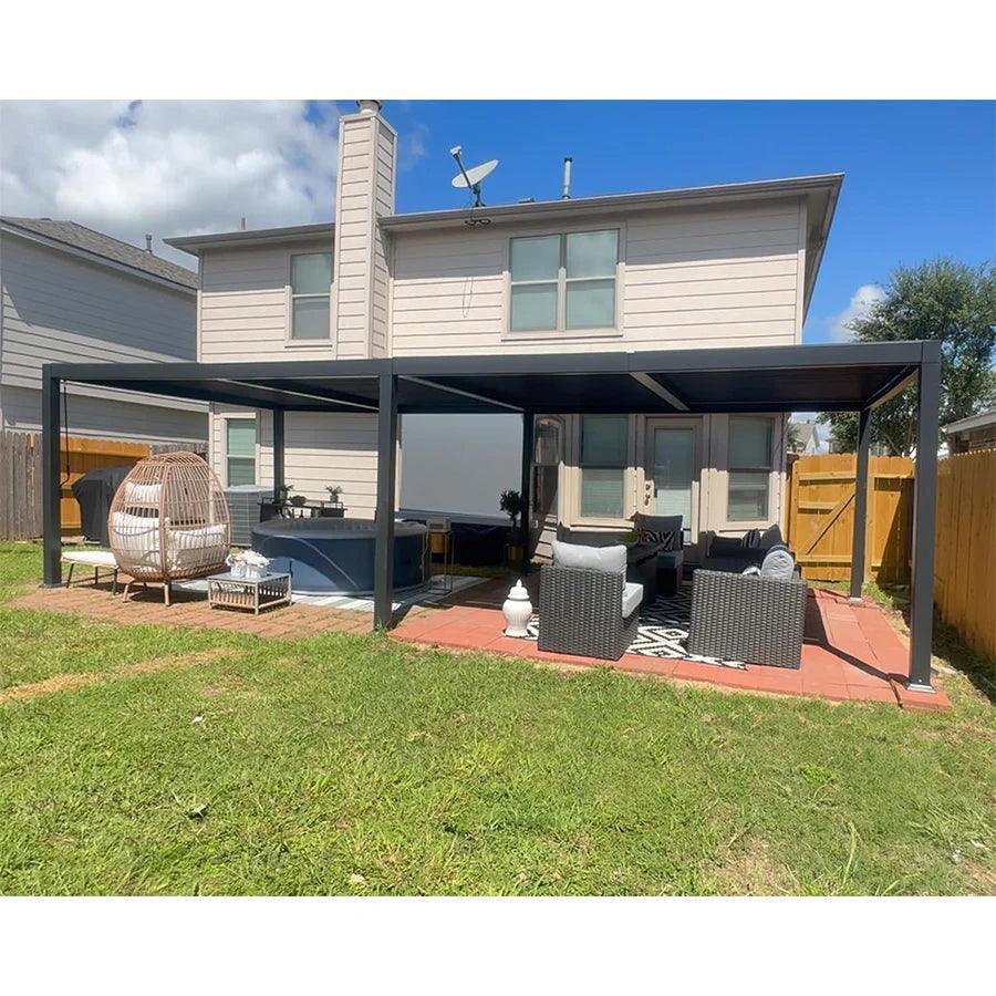 PURPLE LEAF Caesar Solar Louvered Pergola with LED Strip Lights and Control Panel Aluminum Outdoor Pergola with Adjustable Roof for Patio Deck Garden Yard Gray - Image 60