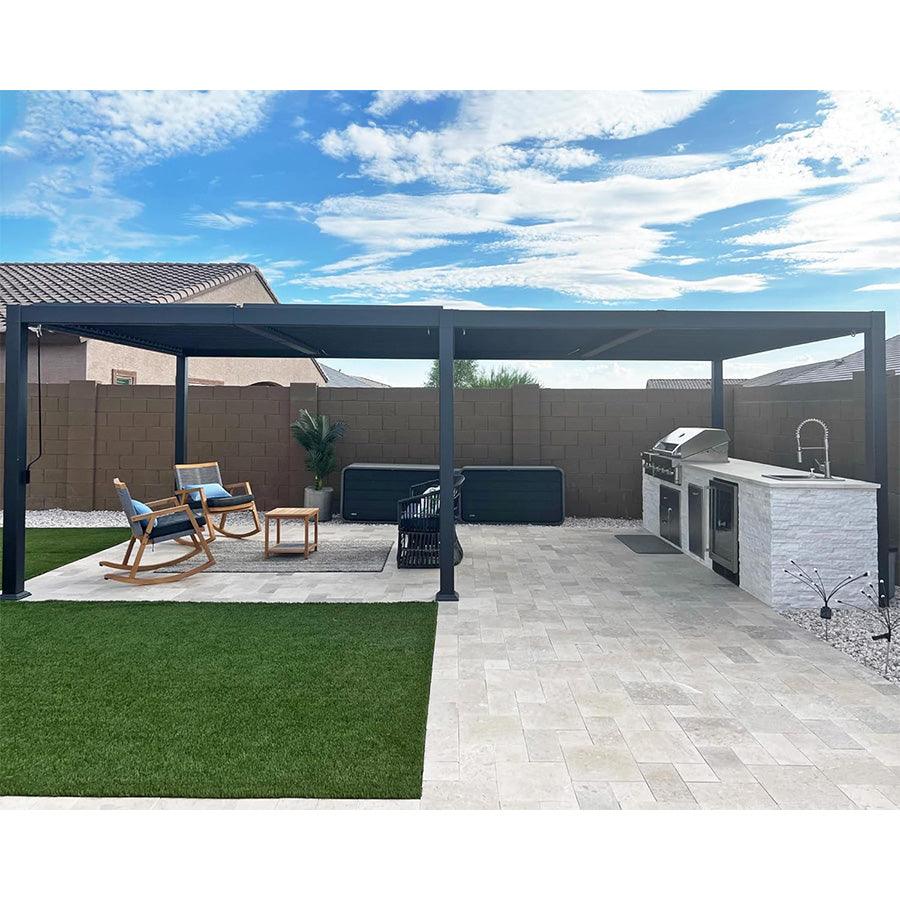 PURPLE LEAF Caesar Solar Louvered Pergola with LED Strip Lights and Control Panel Aluminum Outdoor Pergola with Adjustable Roof for Patio Deck Garden Yard Gray - Image 61