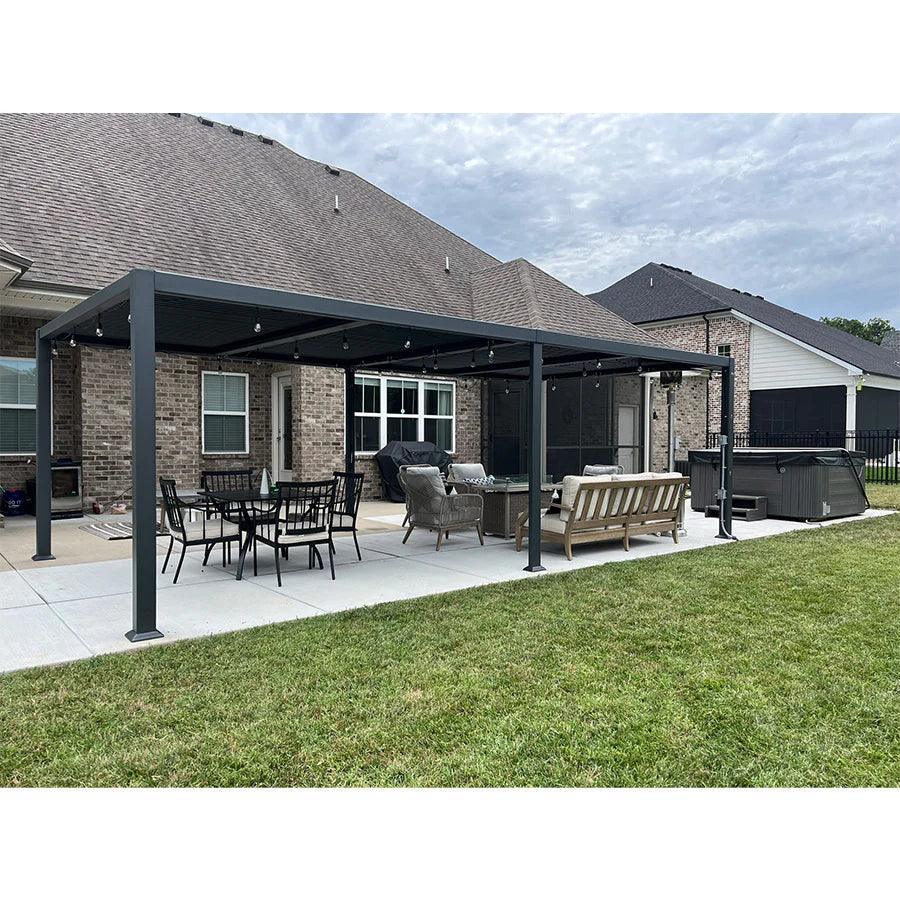 PURPLE LEAF Caesar Solar Louvered Pergola with LED Strip Lights and Control Panel Aluminum Outdoor Pergola with Adjustable Roof for Patio Deck Garden Yard Gray - Image 62