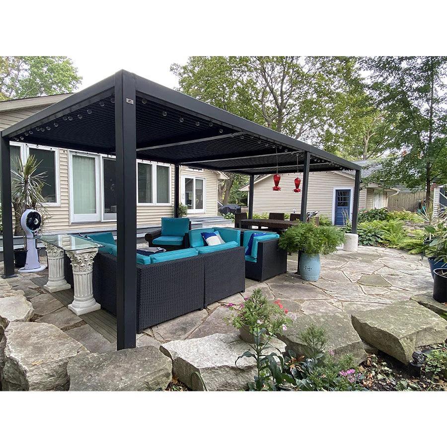 PURPLE LEAF Caesar Solar Louvered Pergola with LED Strip Lights and Control Panel Aluminum Outdoor Pergola with Adjustable Roof for Patio Deck Garden Yard Gray - Image 66