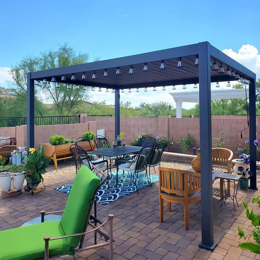 PURPLE LEAF Caesar Solar Louvered Pergola with LED Strip Lights and Control Panel Aluminum Outdoor Pergola with Adjustable Roof for Patio Deck Garden Yard Gray - Image 67