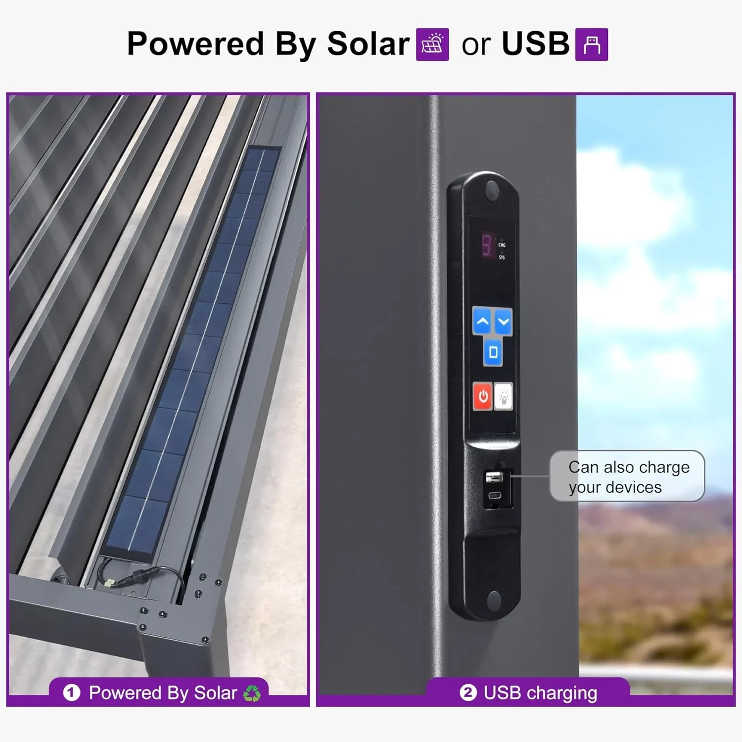 PURPLE LEAF Caesar Solar Louvered Pergola with LED Strip Lights and Control Panel Aluminum Outdoor Pergola with Adjustable Roof for Patio Deck Garden Yard Gray - Image 69