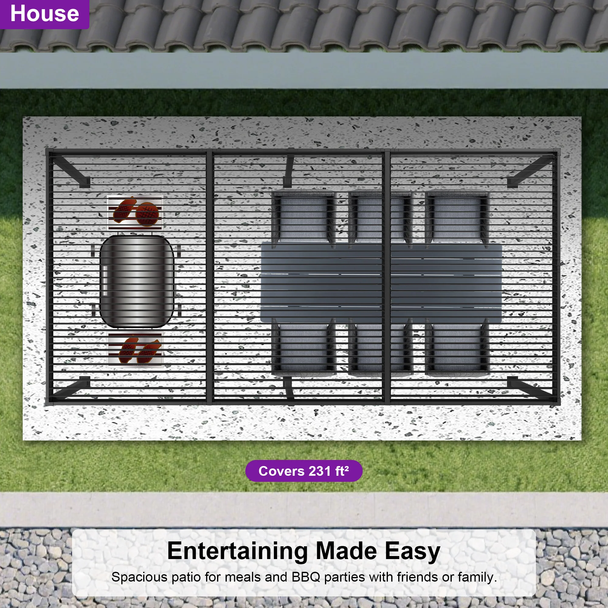 PURPLE LEAF Caesar Solar Louvered Pergola with LED Strip Lights and Control Panel Aluminum Outdoor Pergola with Adjustable Roof for Patio Deck Garden Yard Gray - Image 82