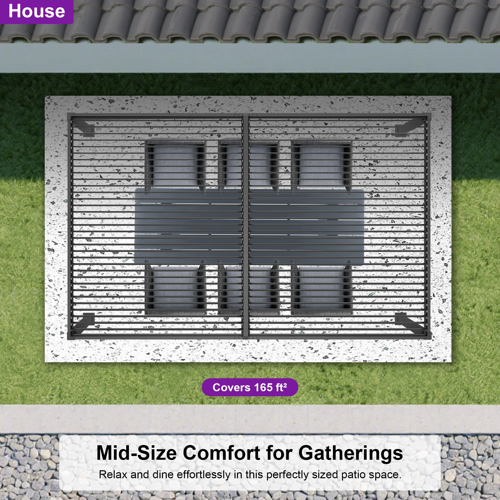 PURPLE LEAF Caesar Solar Louvered Pergola with LED Strip Lights and Control Panel Aluminum Outdoor Pergola with Adjustable Roof for Patio Deck Garden Yard Gray - Image 84