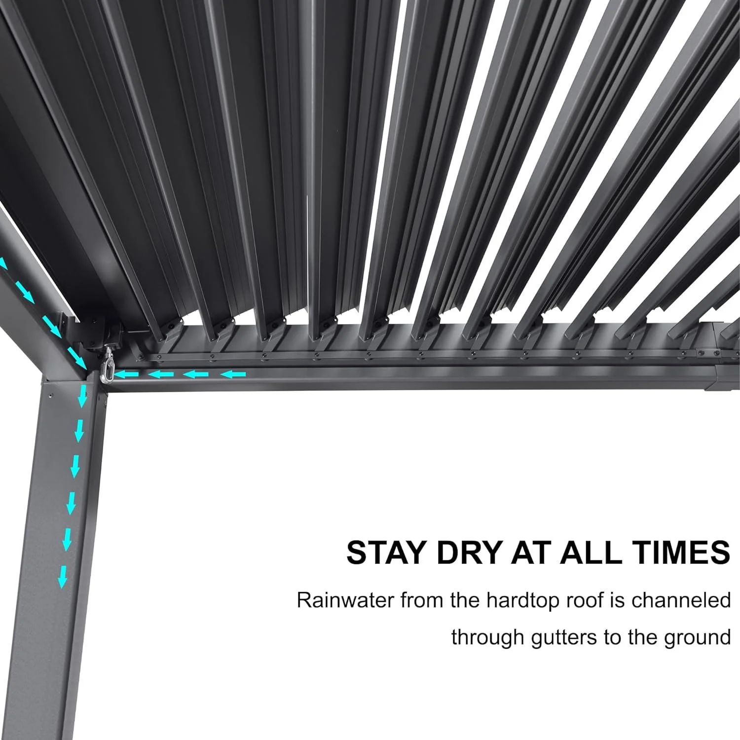 PURPLE LEAF Caesar Solar Louvered Pergola with LED Strip Lights and Control Panel Aluminum Outdoor Pergola with Adjustable Roof for Patio Deck Garden Yard Gray - Image 9