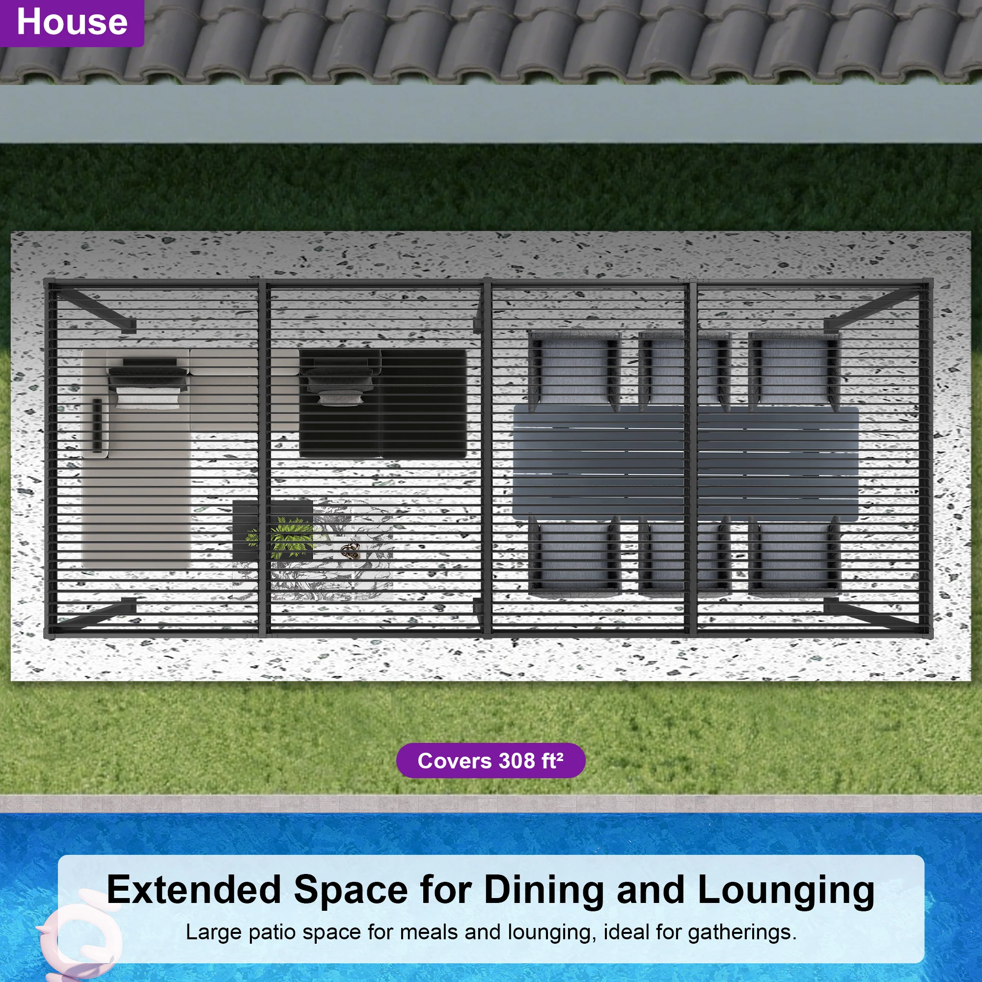 PURPLE LEAF Caesar Solar Louvered Pergola with LED Strip Lights and Control Panel Aluminum Outdoor Pergola with Adjustable Roof for Patio Deck Garden Yard Gray - Image 90