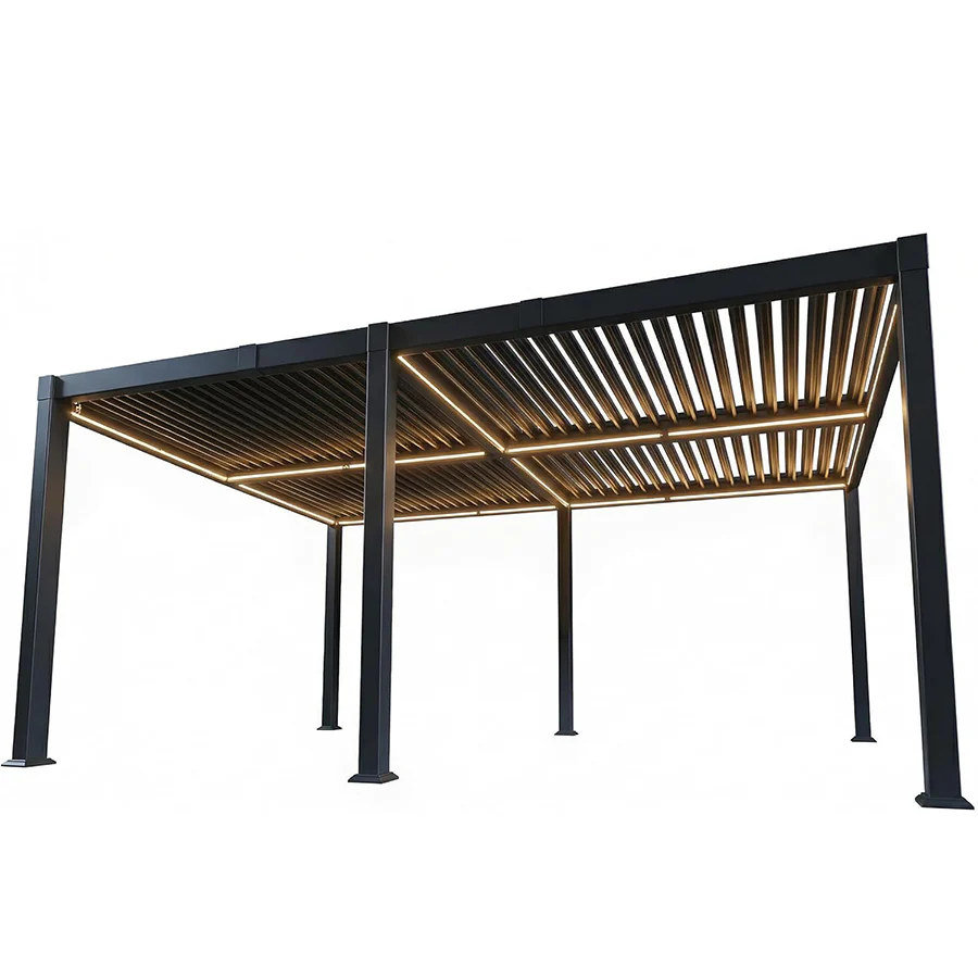 PURPLE LEAF Caesar Solar Louvered Pergola with LED Strip Lights and Control Panel Aluminum Outdoor Pergola with Adjustable Roof for Patio Deck Garden Yard Gray - Image 93