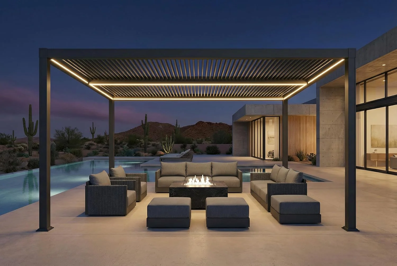 PURPLE LEAF Caesar Solar Louvered Pergola with LED Strip Lights and Control Panel Aluminum Outdoor Pergola with Adjustable Roof for Patio Deck Garden Yard Gray - Image 95