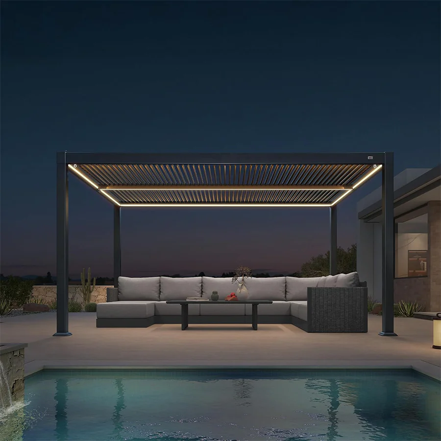 PURPLE LEAF Caesar Solar Louvered Pergola with LED Strip Lights and Control Panel Aluminum Outdoor Pergola with Adjustable Roof for Patio Deck Garden Yard Gray - Image 96