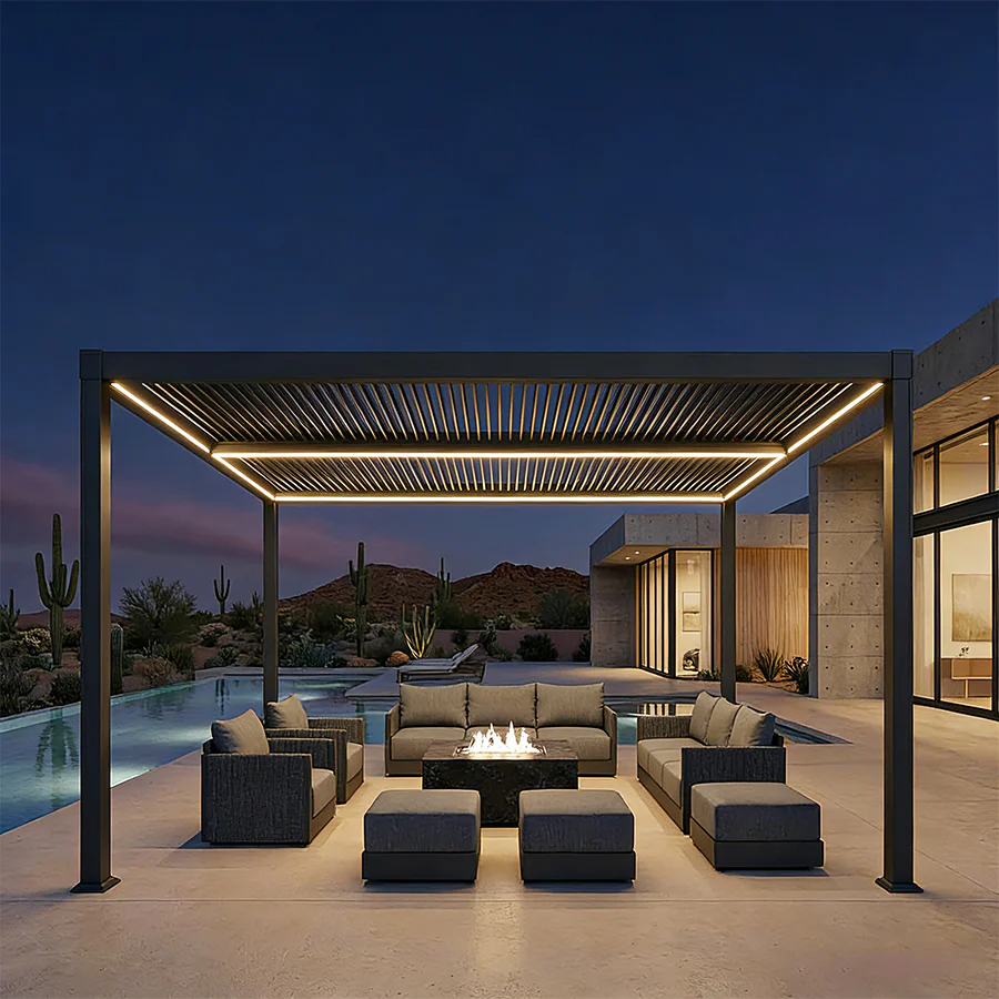 PURPLE LEAF Caesar Solar Louvered Pergola with LED Strip Lights and Control Panel Aluminum Outdoor Pergola with Adjustable Roof for Patio Deck Garden Yard Gray - Image 97